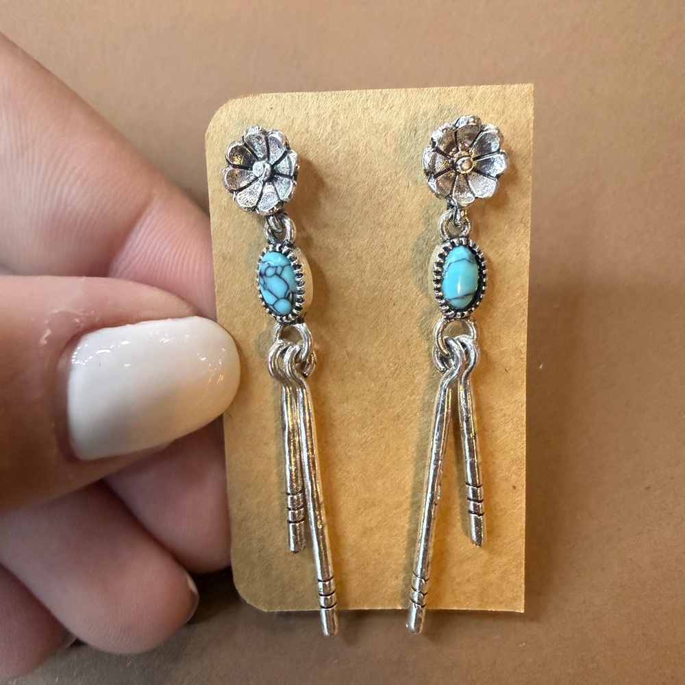 🩵BUNDLE AND SAVE 🩵(3/$16) Turquoise Silver Flower Drop Earrings - Women Jewelry